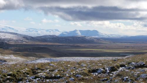 a view of a mountain range with snow covered mountains at Guesthouse Steinsholt in Steinsholt