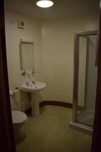 a bathroom with a toilet and a sink and a shower at GOLF View Hotel & Macintosh Restaurant in Lossiemouth