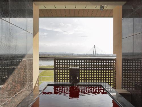 a view from the top of a building with a pool at Tokachigawa Onsen Daiichi Hotel in Otofuke