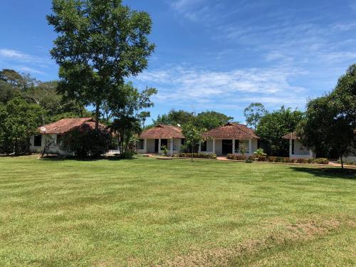 a large yard with two houses and a tree at Hotel Campestre Arboretto in Villavicencio