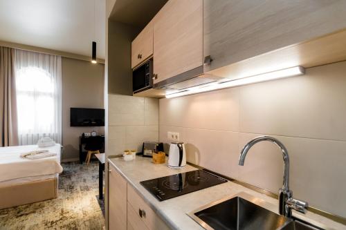 Kuchyň nebo kuchyňský kout v ubytování Boutique Apart Hotel Adagio