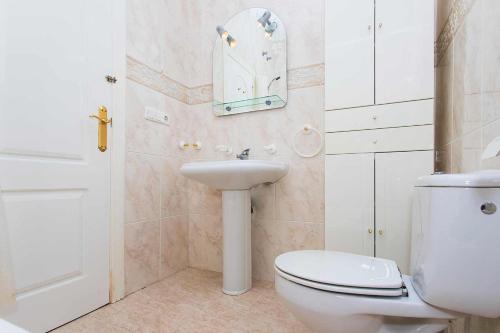 シウダー・ケサダにあるCH Villa Isla Menorca Ciudad Quesadaのバスルーム(トイレ、洗面台、鏡付)