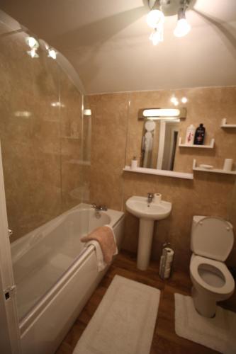 63 Argyle Street في إينفيرنيس: حمام مع حوض ومرحاض ومغسلة
