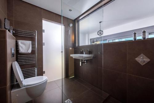 een badkamer met een toilet en een wastafel bij Villa Evian in PalaiónTsiflíkion