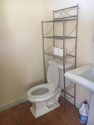 a bathroom with a toilet and a sink at Holualoa bungalows in Kailua-Kona