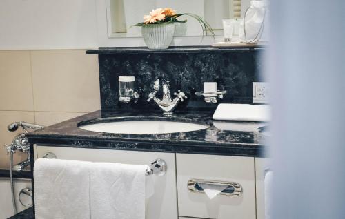 a bathroom with a sink and a counter top at Palais Bad Ragaz in Bad Ragaz