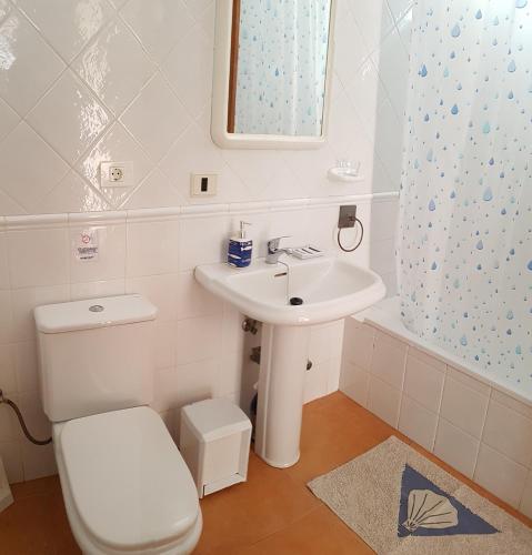 a bathroom with a sink and a toilet and a mirror at Casa de Nico Naturaleza y atardeceres in Antigua
