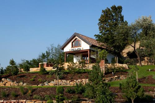 a house on top of a hill with a garden at Vinařský penzion André in Velké Pavlovice