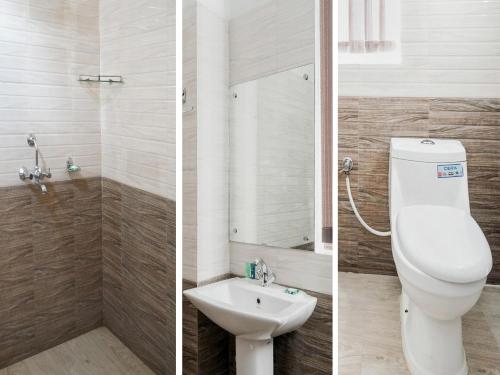 two pictures of a bathroom with a toilet and a sink at Pemaling Lords Eco Inn Guwahati in Guwahati