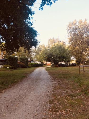a dirt road in a field with trees and a fence at Playa Di Valverde in Galliate