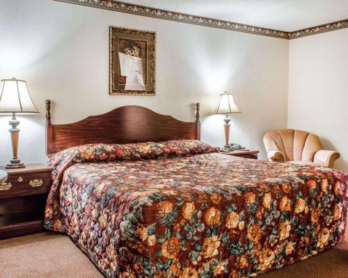 une chambre d'hôtel avec un lit et une chaise dans l'établissement Econo Lodge, à Frackville