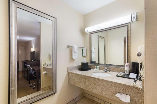 a bathroom with a sink and a large mirror at McIntosh Inn in Media