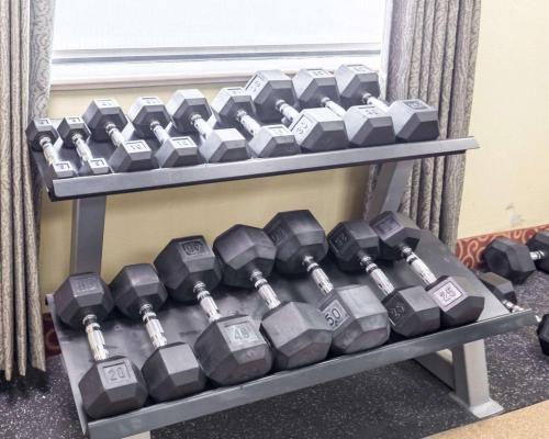 a bunch of dumbbells on a shelf in a room at Econo Lodge Inn & Suites East Houston I-10 in Houston