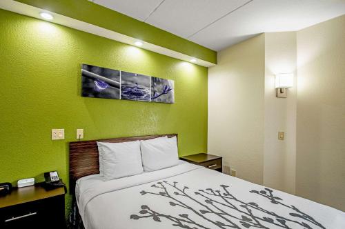 a hotel room with a bed and a green wall at Sleep Inn Frederick - Ballenger Creek in Frederick
