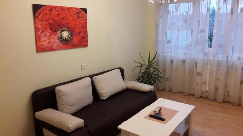 a living room with a couch and a table at Gražinos apartamentai in Panevėžys
