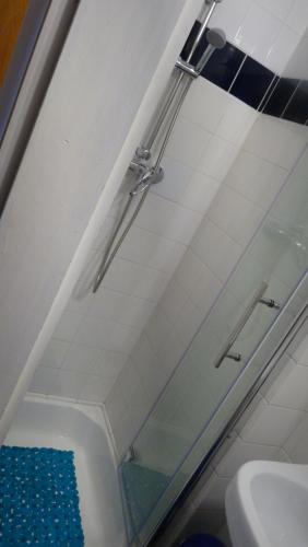 La salle de bains est pourvue d'une douche, d'une baignoire et d'un lavabo. dans l'établissement Haus-am-Sonnenweg, à Lackenhof