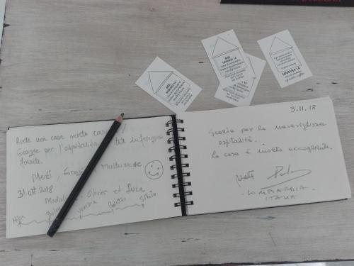 a notebook with a pencil and some handwritten notes at B&B Marana 14 Casa di Campagna in Bologna
