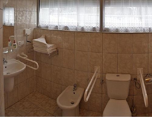 łazienka z toaletą i umywalką w obiekcie Villa Centrum with access Kitchen w Zielonej Górze