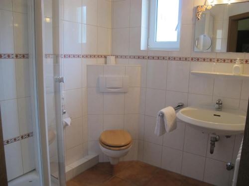 a bathroom with a toilet and a sink at Gasthof Kern in Idstein