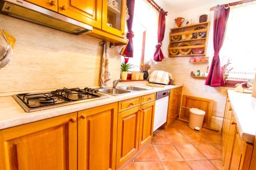a kitchen with a sink and a stove top oven at Holiday Home Juričko with private Sauna in Bizeljsko