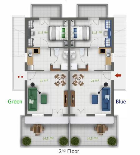 a floor plan of a house at Bakagiannis Apartments in Parga