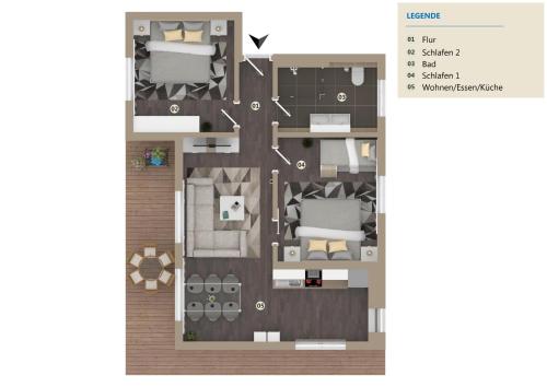 a rendering of a floor plan of a condo at Ferienwohnungen Karwendelbahn in Mittenwald