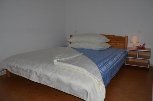 a bed with two pillows on it in a bedroom at Hotel San Giobbe in Giubiasco