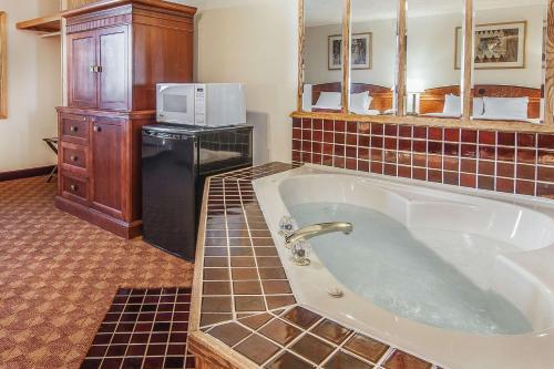 baño grande con bañera y microondas en Econo Lodge Inn & Suites Madras, en Madras