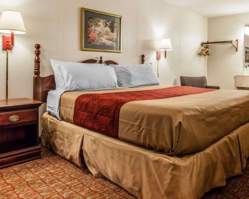 a hotel room with a large bed and a desk at Econo Lodge Douglassville-Pottstown in Douglassville