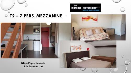 a collage of pictures of a bedroom and a kitchen at Les Blanches Provençales in Selonnet