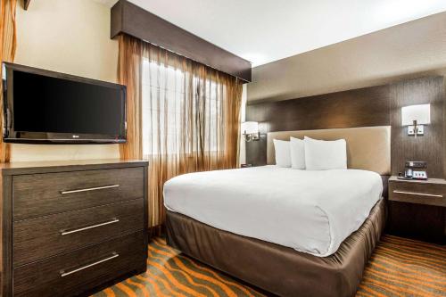 a hotel room with a bed and a flat screen tv at MainStay Suites Greenville Airport in Greer