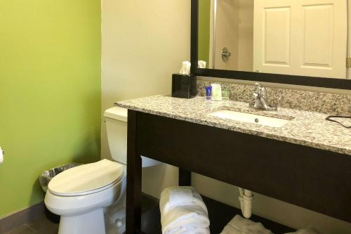 a bathroom with a toilet and a sink and a mirror at Sleep Inn Hardeeville in Hardeeville