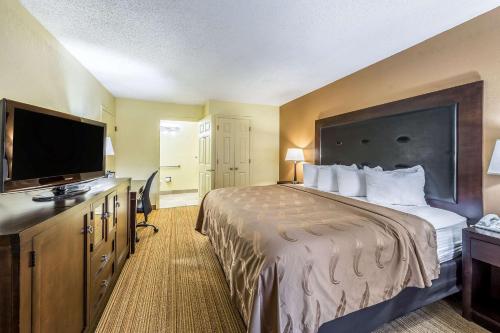 アンダーソンにあるQuality Inn Clemson near Universityの大きなベッドと薄型テレビがあるホテルの部屋