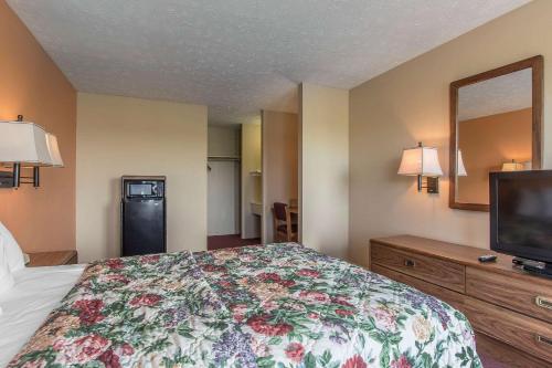 a hotel room with a bed and a television at Rodeway Inn Jackson Northwest in Jackson