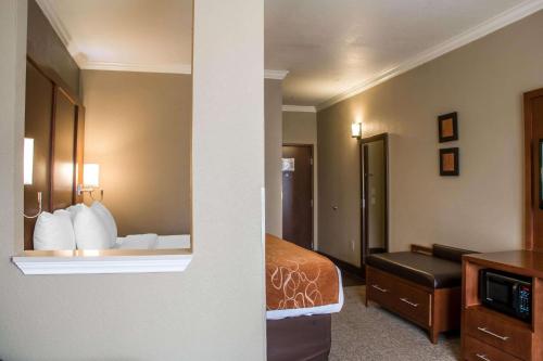 a hotel room with a bed and a bathroom at Comfort Suites New Braunfels - San Antonio Area in New Braunfels