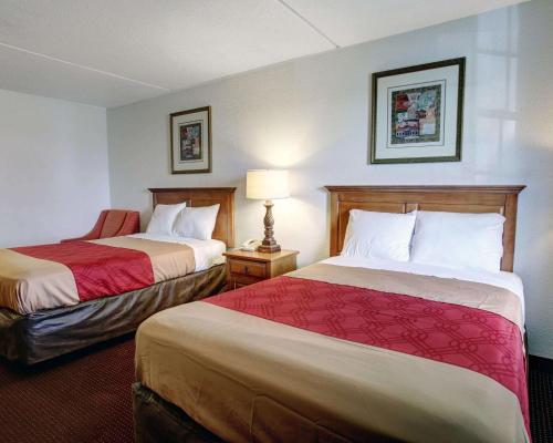 a hotel room with two beds and a lamp at Rodeway Inn New Braunfels - San Antonio Area in New Braunfels