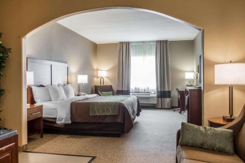 a hotel room with a bed and a large window at Comfort Inn Edinburg South in Edinburg