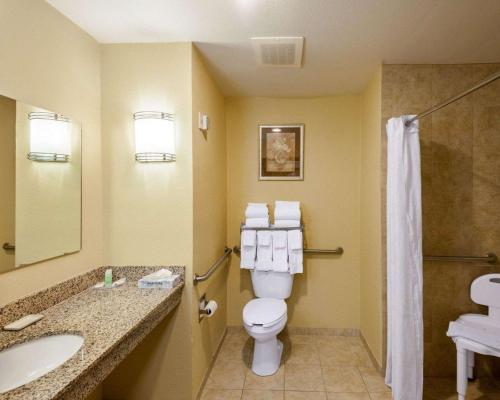 a bathroom with a toilet and a sink and a shower at Comfort Inn & Suites Regional Medical Center in Abilene