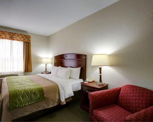 ein Hotelzimmer mit einem Bett und einem Stuhl in der Unterkunft Quality Inn in Rockdale