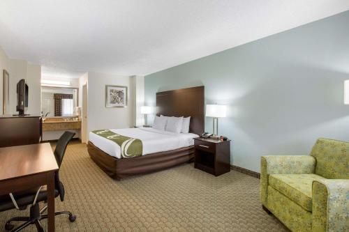 ein Hotelzimmer mit einem Bett, einem Schreibtisch und einem Stuhl in der Unterkunft Quality Inn Clute Freeport in Clute
