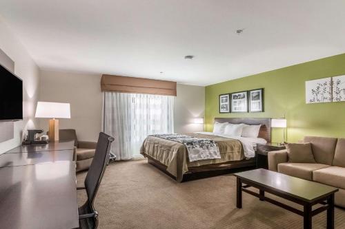 a hotel room with a bed and a couch at Sleep Inn & Suites College Station in College Station