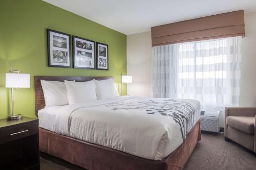 a hotel room with a bed and a window at Sleep Inn & Suites Ingleside - Corpus Christi in Ingleside