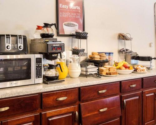 a kitchen counter with a microwave and some food at Econo Lodge Petersburg - Fort Lee in Petersburg
