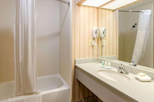 a bathroom with a sink and a shower and a phone at Quality Inn & Suites in Abingdon