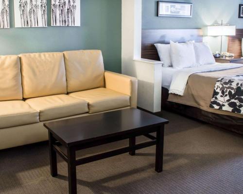 a hotel room with a couch and a bed at Sleep Inn & Suites Monticello in Charlottesville