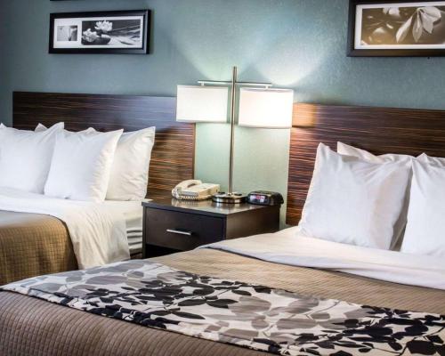 a hotel room with two beds and a phone at Sleep Inn & Suites Monticello in Charlottesville
