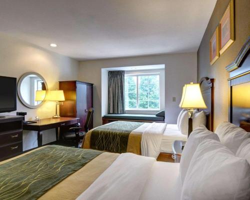 
a hotel room with two beds and a television at Comfort Inn & Suites Airport Dulles-Gateway in Sterling
