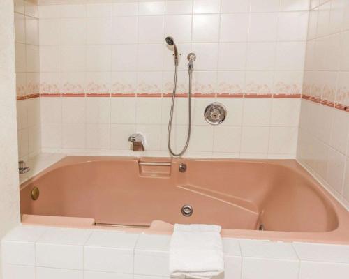 a pink bath tub with a shower in a bathroom at Quality Inn Mount Vernon in Mount Vernon