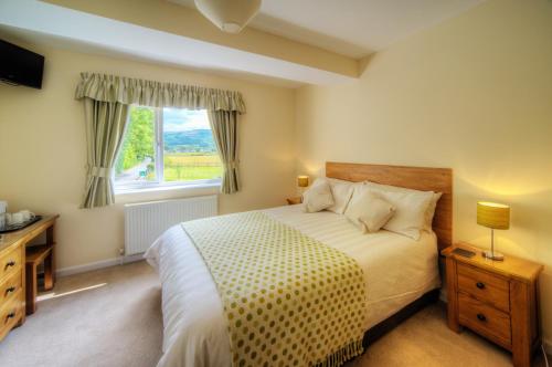a bedroom with a large bed and a window at The Lodge Brecon B&B in Brecon