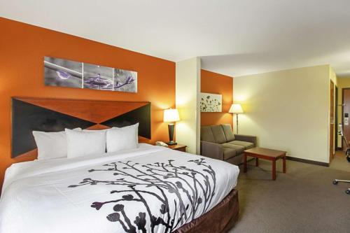 Habitación de hotel con cama y silla en Sleep Inn & Suites en Madison